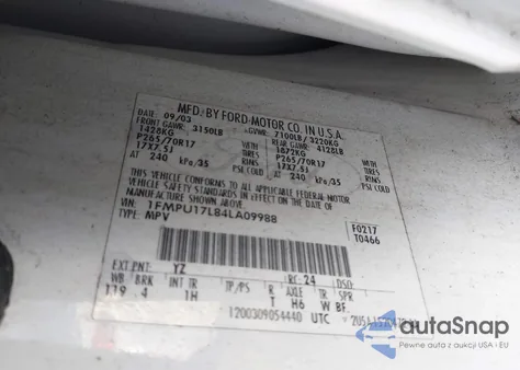 2004 Ford Expedition Eddie Bauer from USA, damaged, VIN 1FMPU17L84LA09988